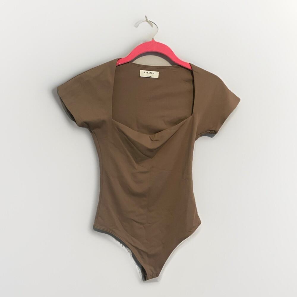 BABATON Brown Square Neck Short Sleeve Bodysuit Small Aritzia
